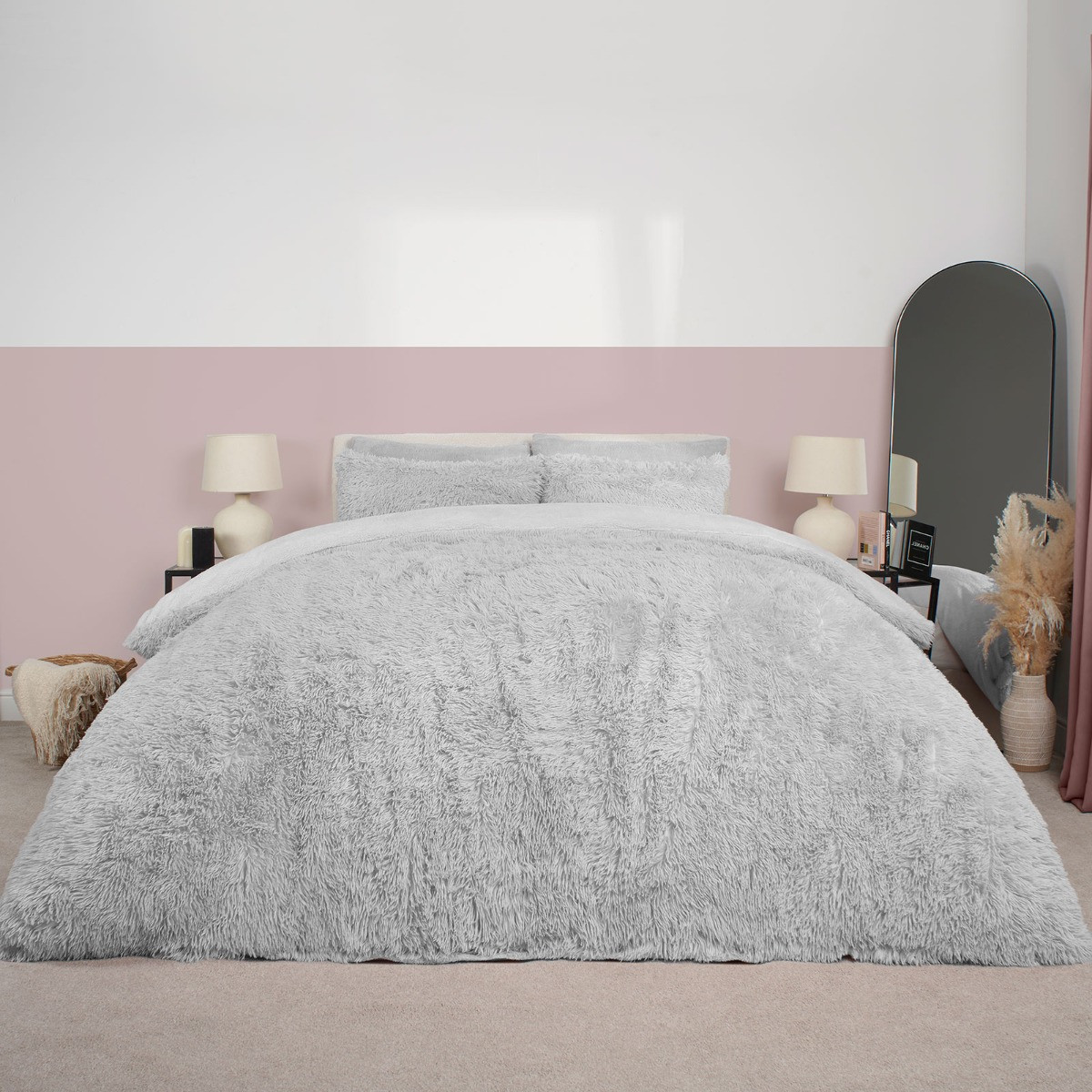 OHS Fluffy Duvet Set, Silver - King>
