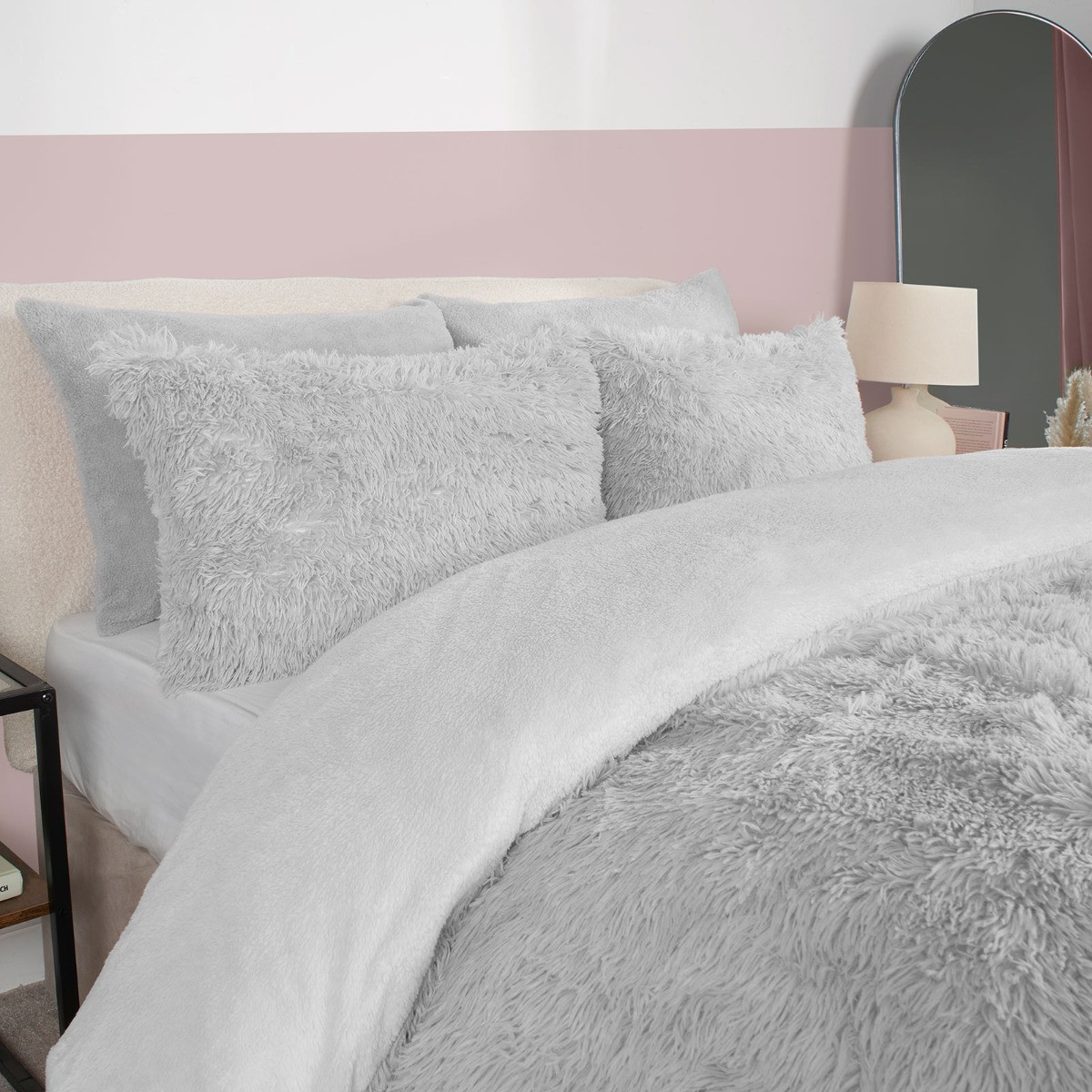 OHS Fluffy Duvet Set Silver