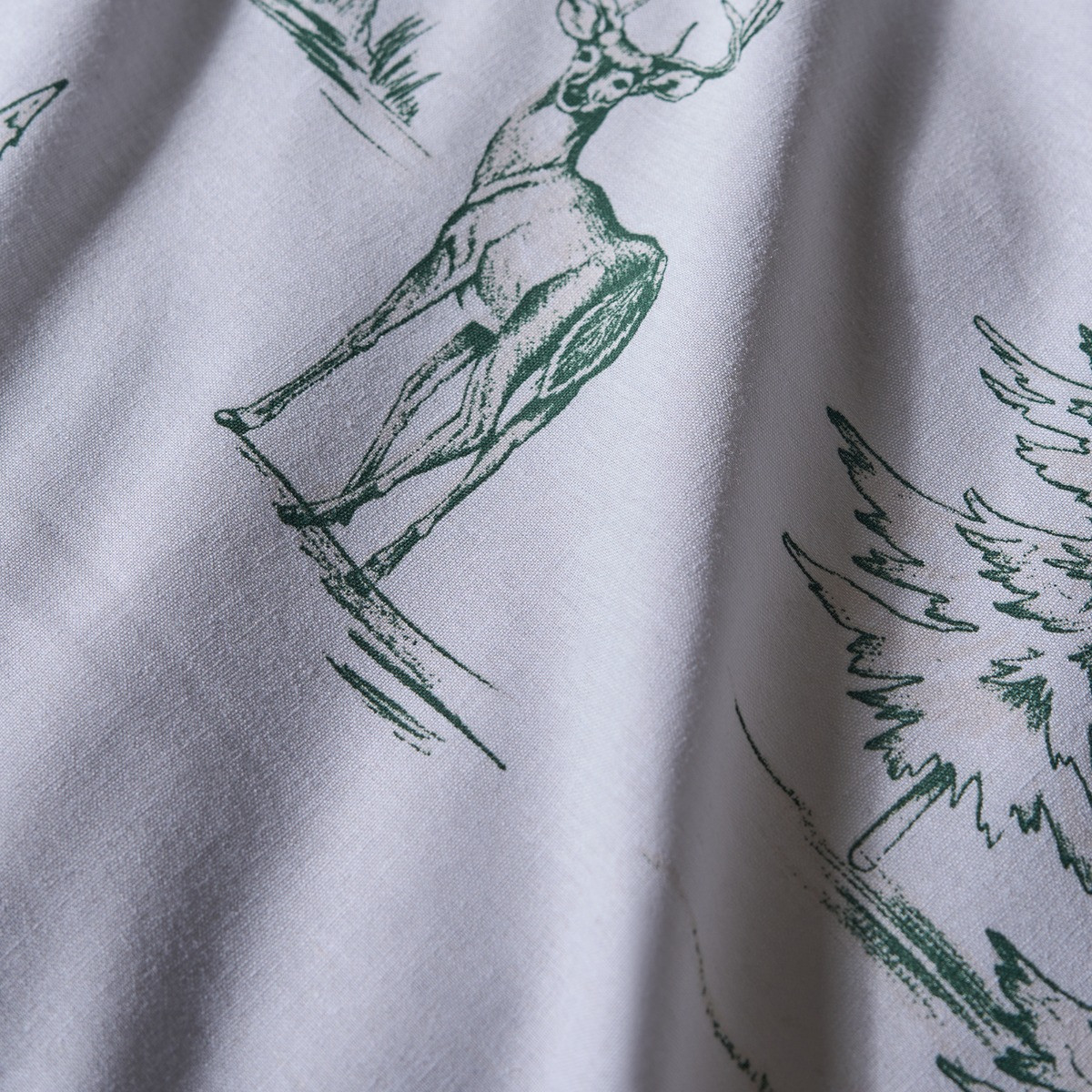 OHS Winter Stag Duvet Set, Forest Green/White - Single>