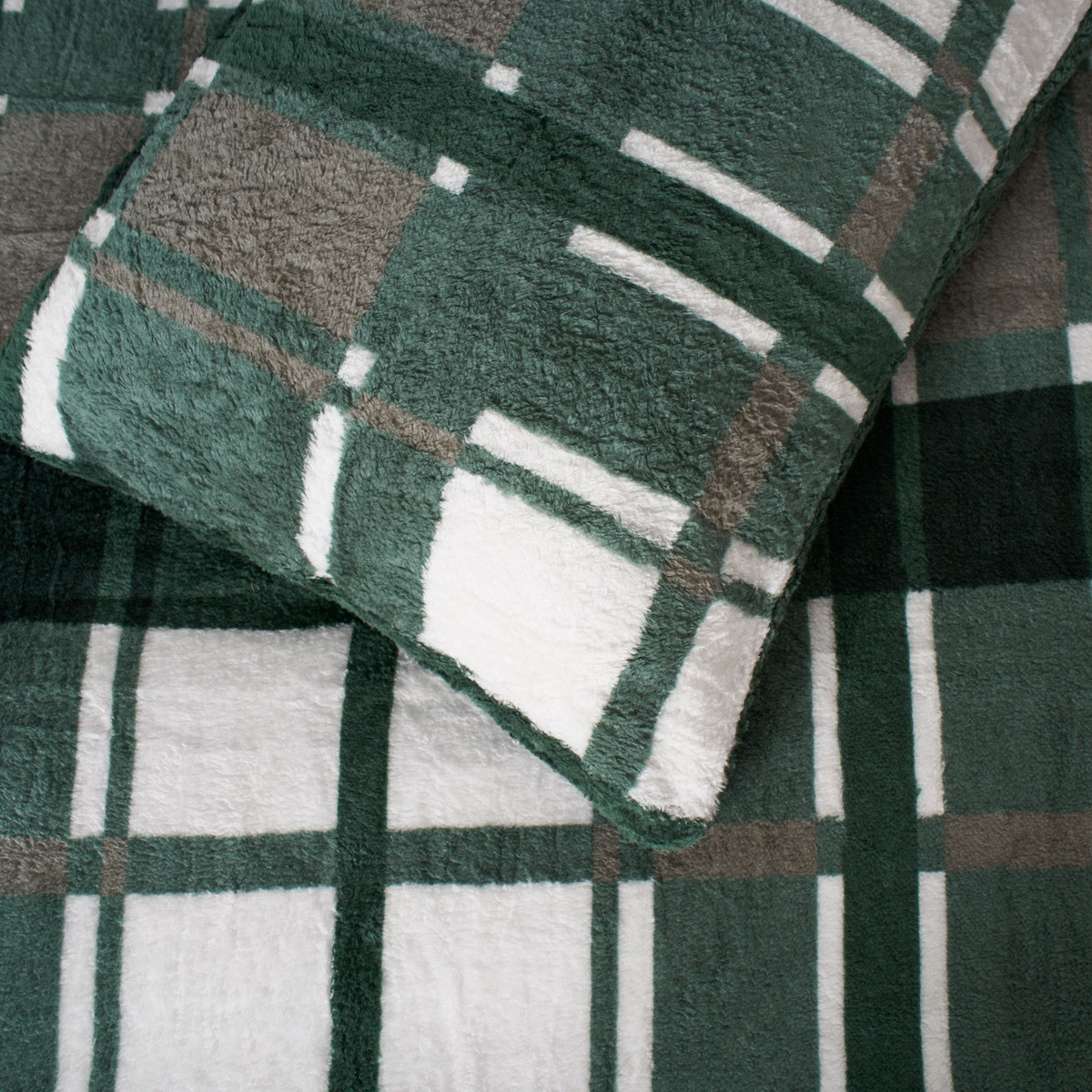 OHS Check Teddy Duvet Set, Forest Green - Double>
