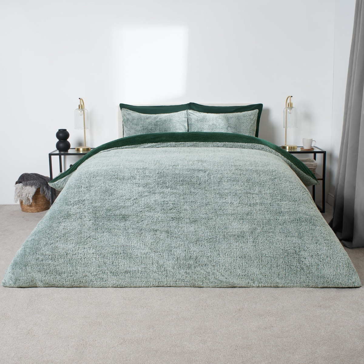 OHS Teddy Marl Duvet Set, Forest Green - Double>