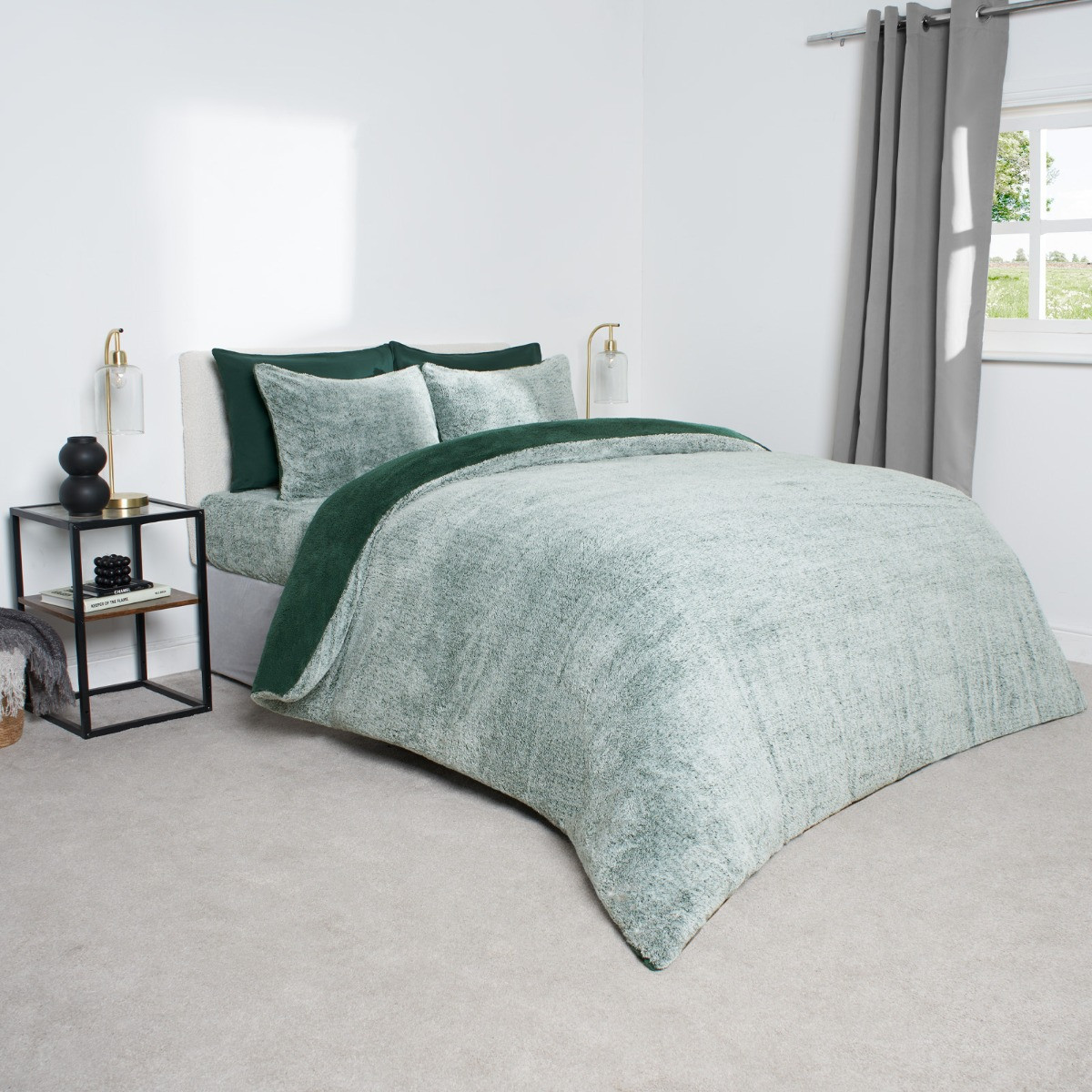 OHS Teddy Marl Duvet Set, Forest Green - Double>