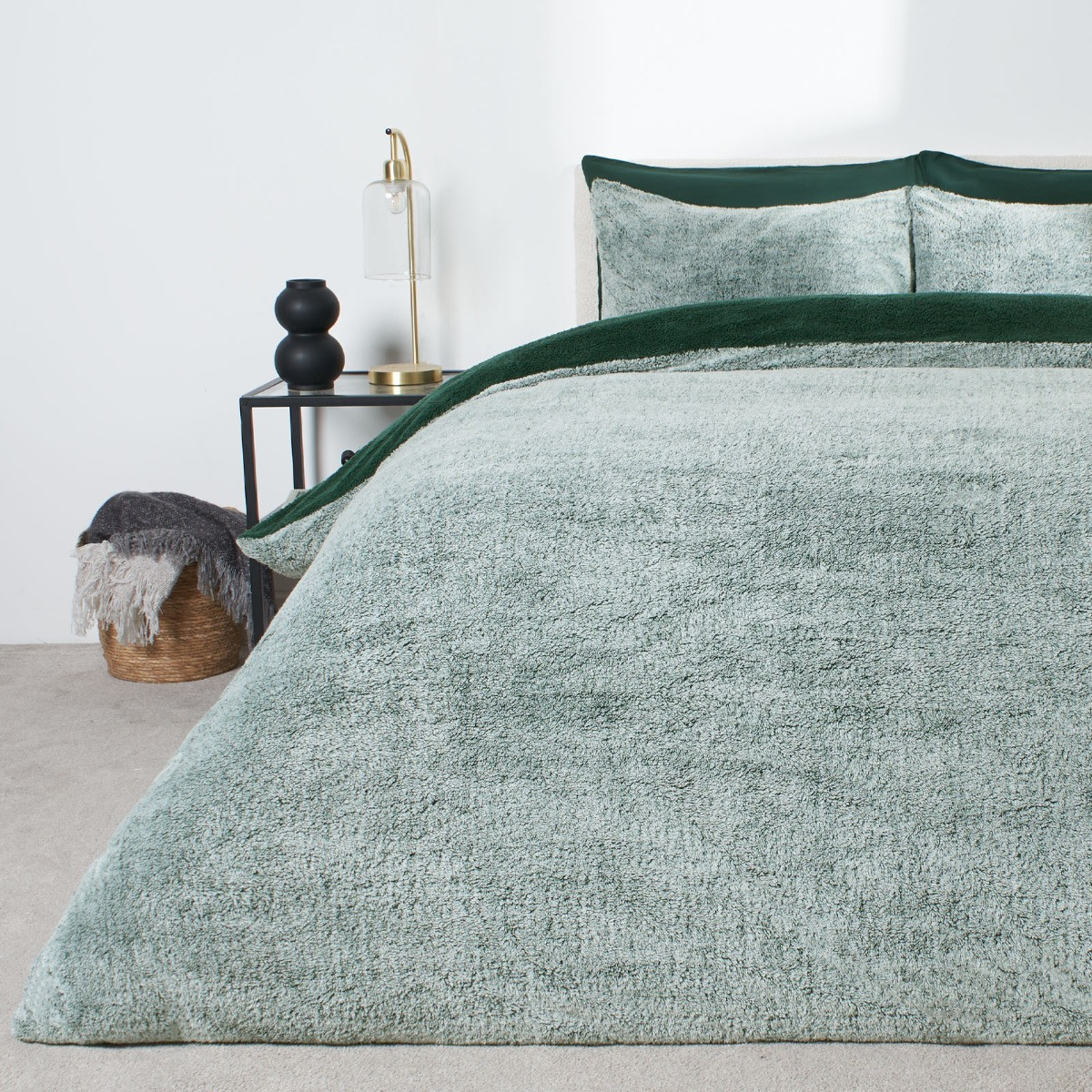 OHS Teddy Marl Duvet Set, Forest Green - Double>