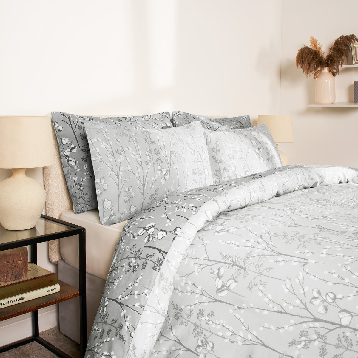 Dreamscene Willow Branch Duvet Set, Grey Superking