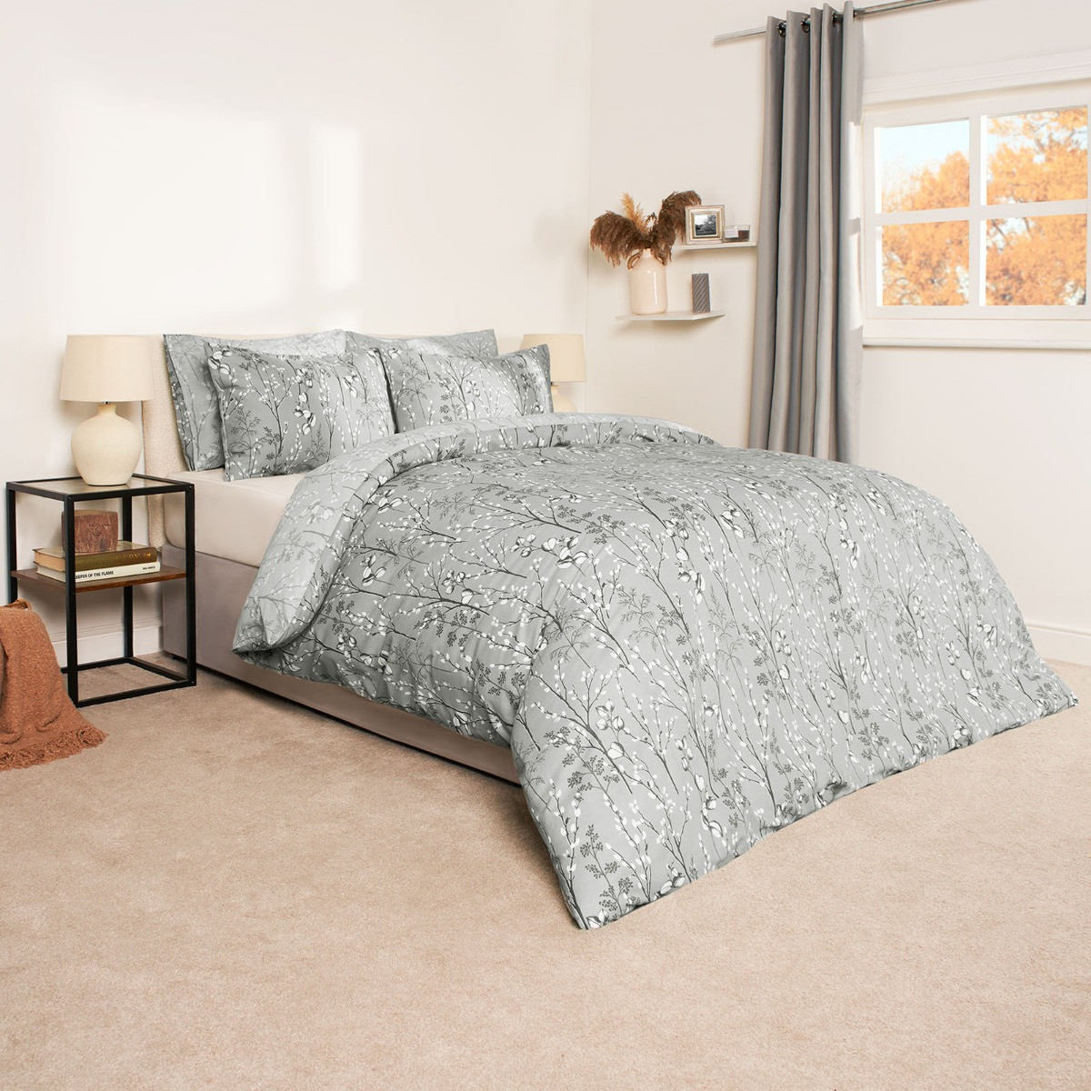 Dreamscene Willow Branch Duvet Set, Grey Superking
