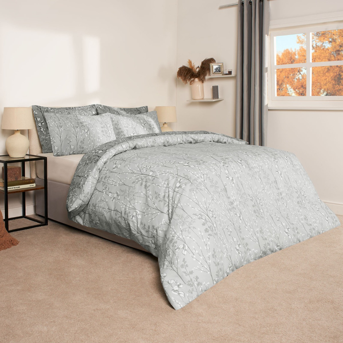 Dreamscene Willow Branch Duvet Set, Grey Superking