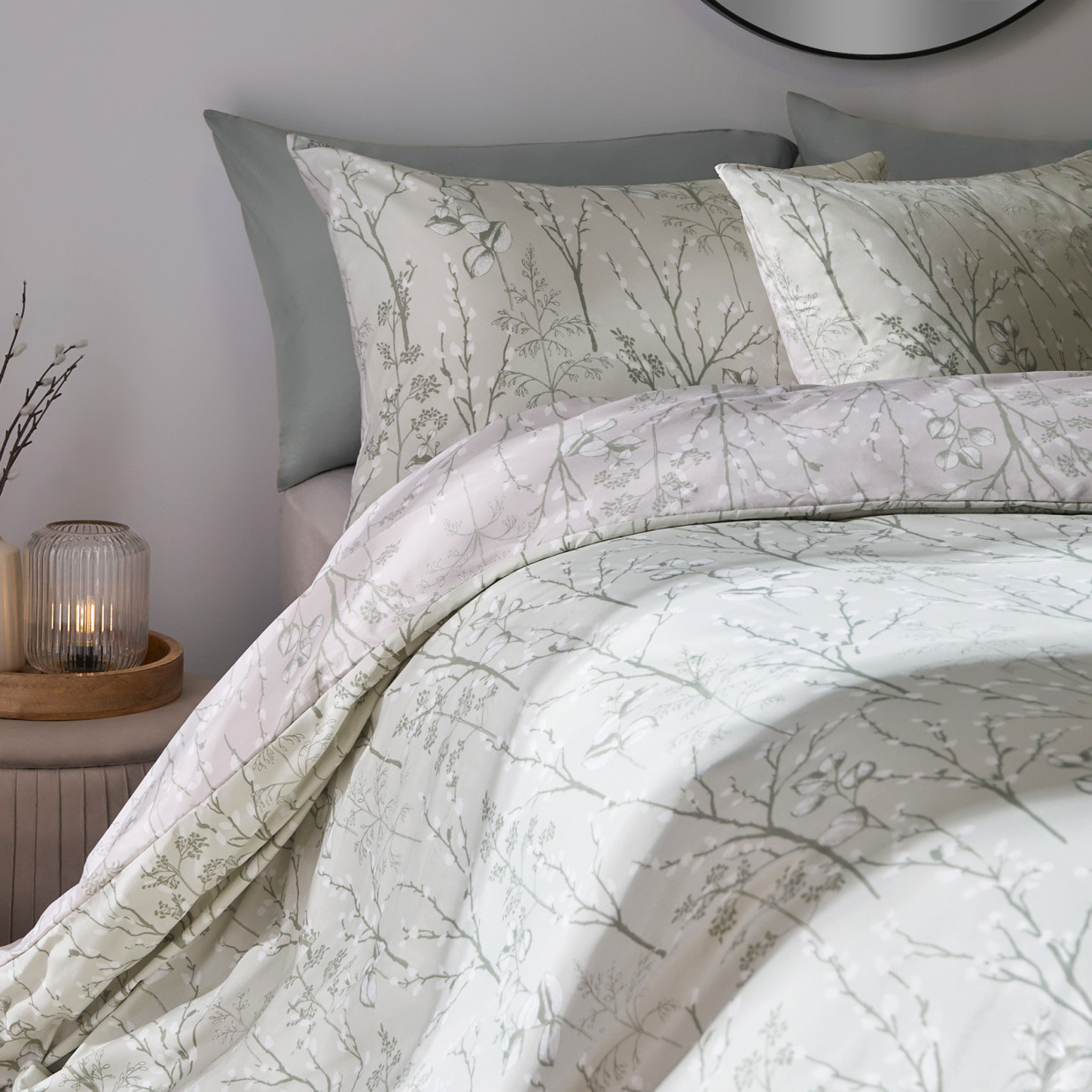 OHS Willow Branch Reversible Duvet Cover Set, Sage - Single>