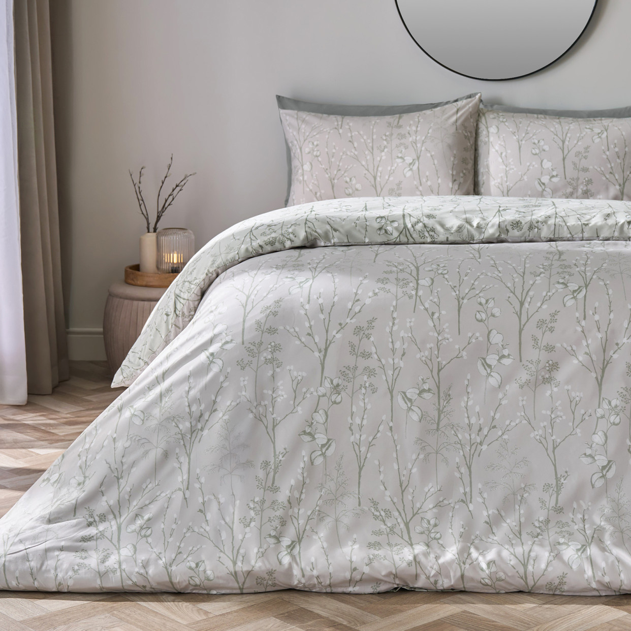 OHS Willow Branch Reversible Duvet Cover Set, Sage - Single>