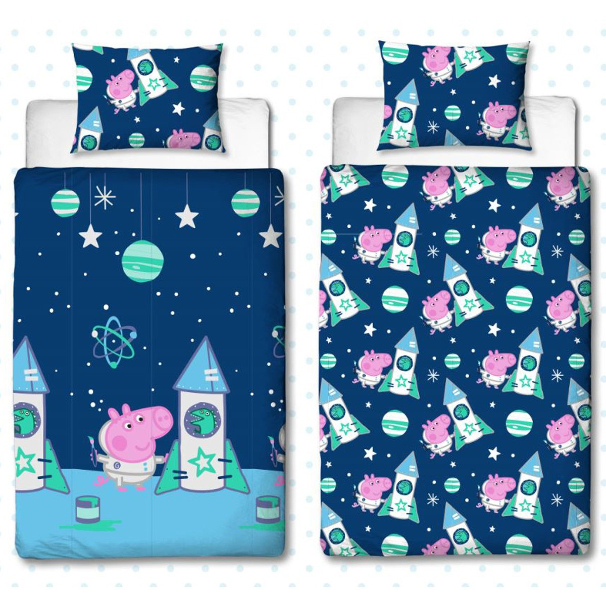 George Pig Space Reversible Duvet Set, Blue - Single>