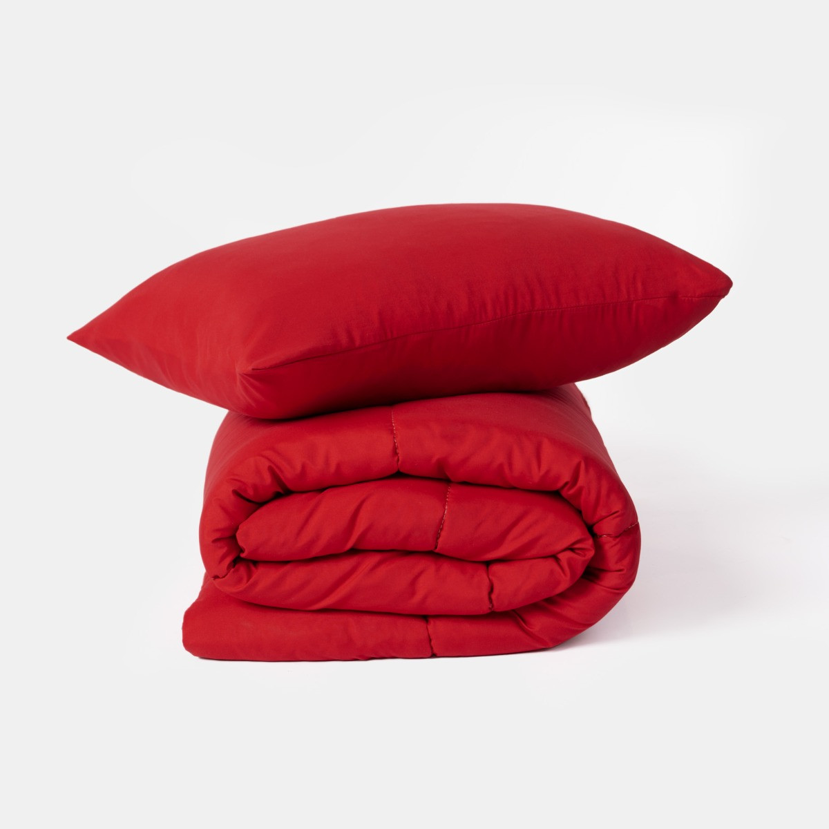 OHS Coverless 10.5 Tog Duvet With Pillowcase, Red - Single>