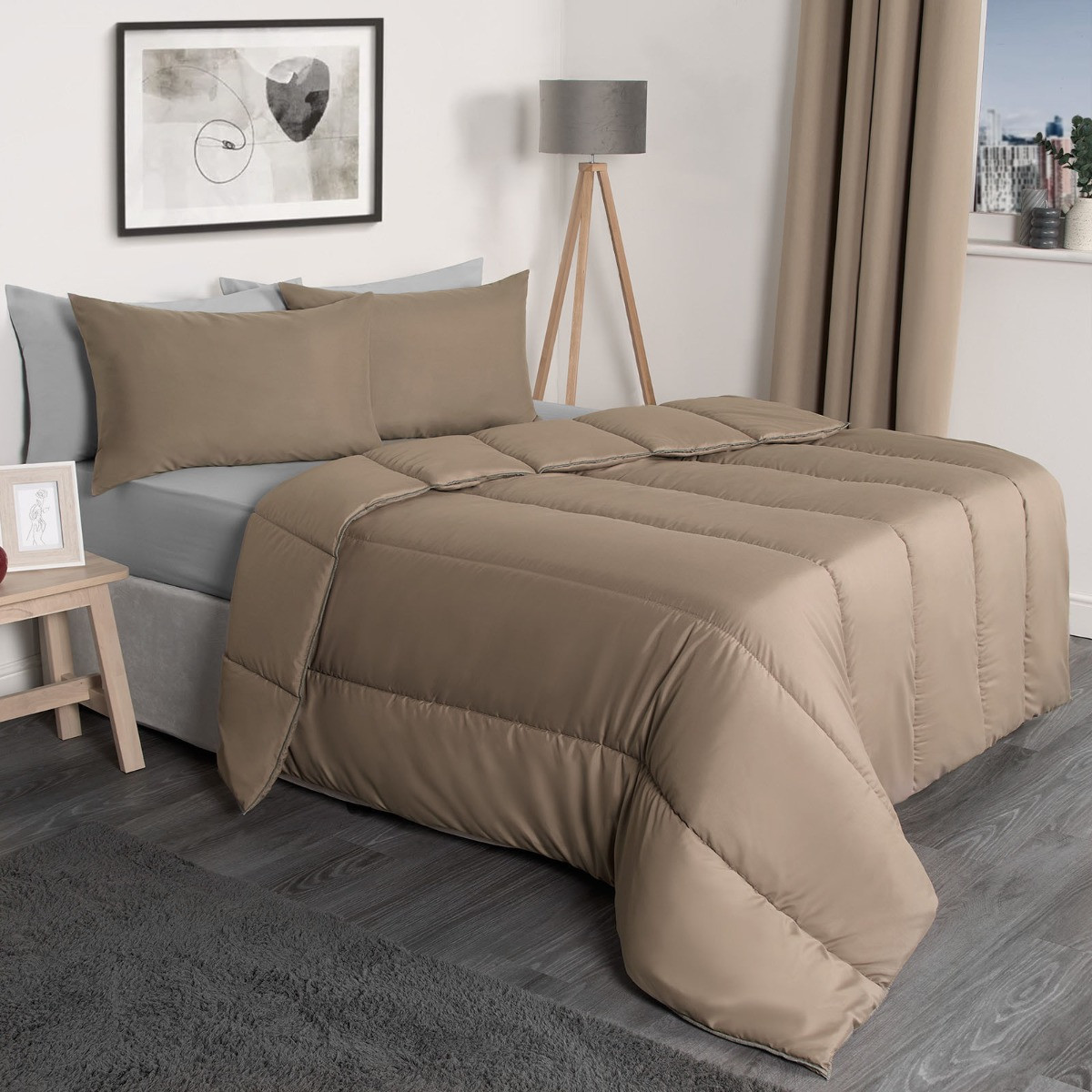 OHS Coverless 10.5 Tog Duvet With Pillowcase, Mink - Single>