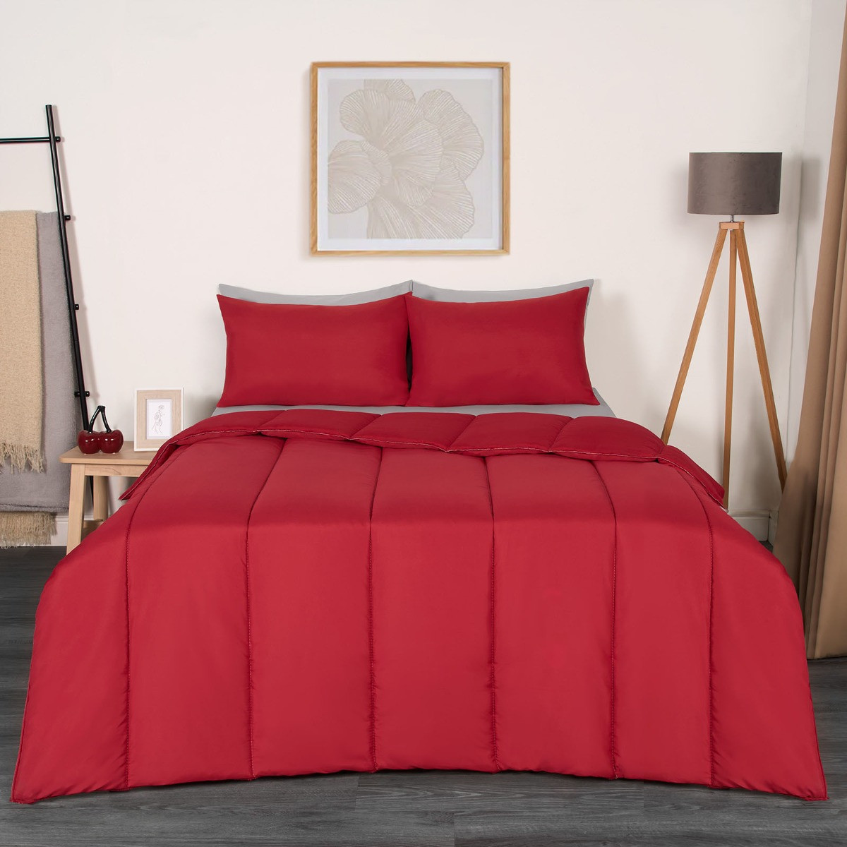 OHS Coverless 10.5 Tog Duvet With Pillowcase, Red - Single>