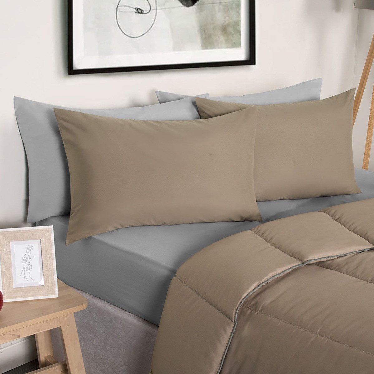 OHS Coverless 10.5 Tog Duvet With Pillowcase, Mink - Single>