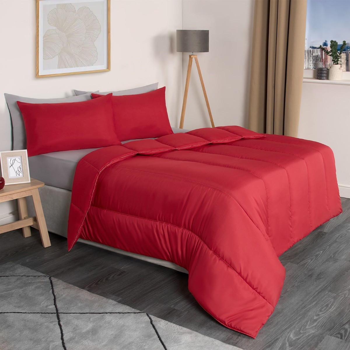 OHS Coverless 10.5 Tog Duvet With Pillowcase, Red - Single>