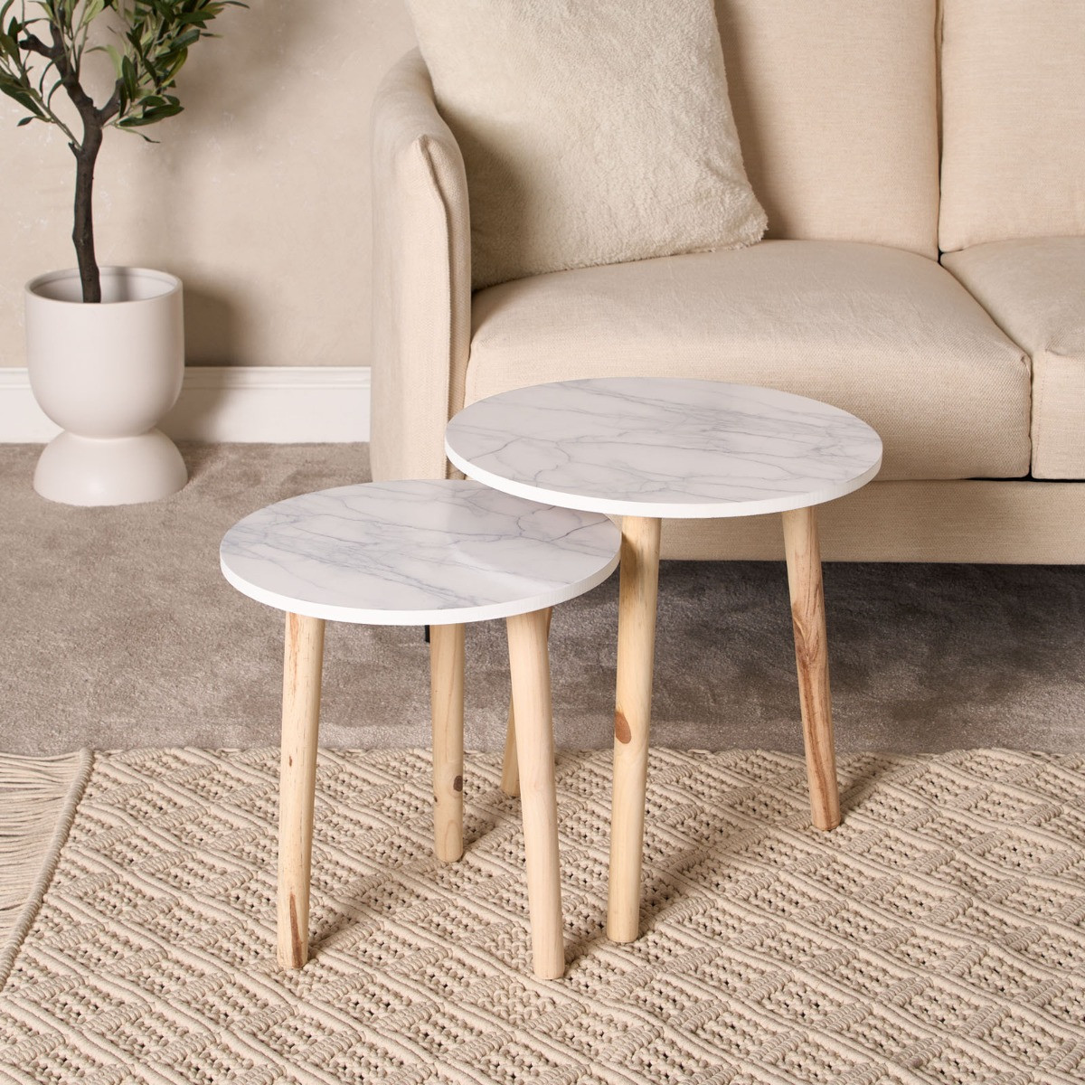 OHS Set Of 2 Marble Round Tables - White>