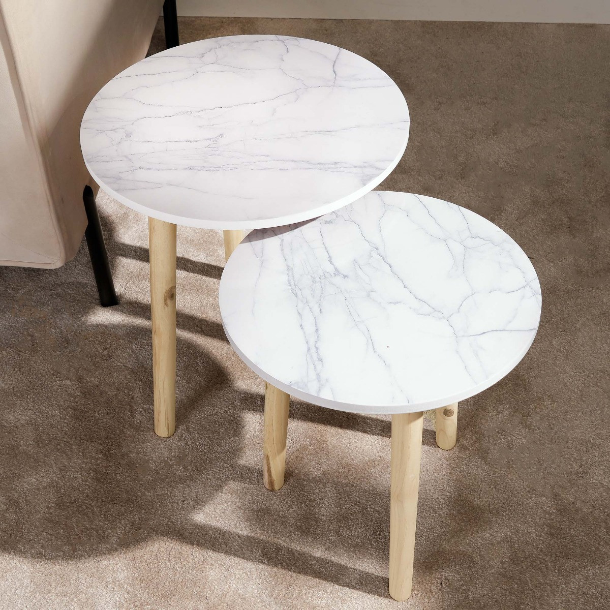 OHS Set Of 2 Marble Round Tables - White>