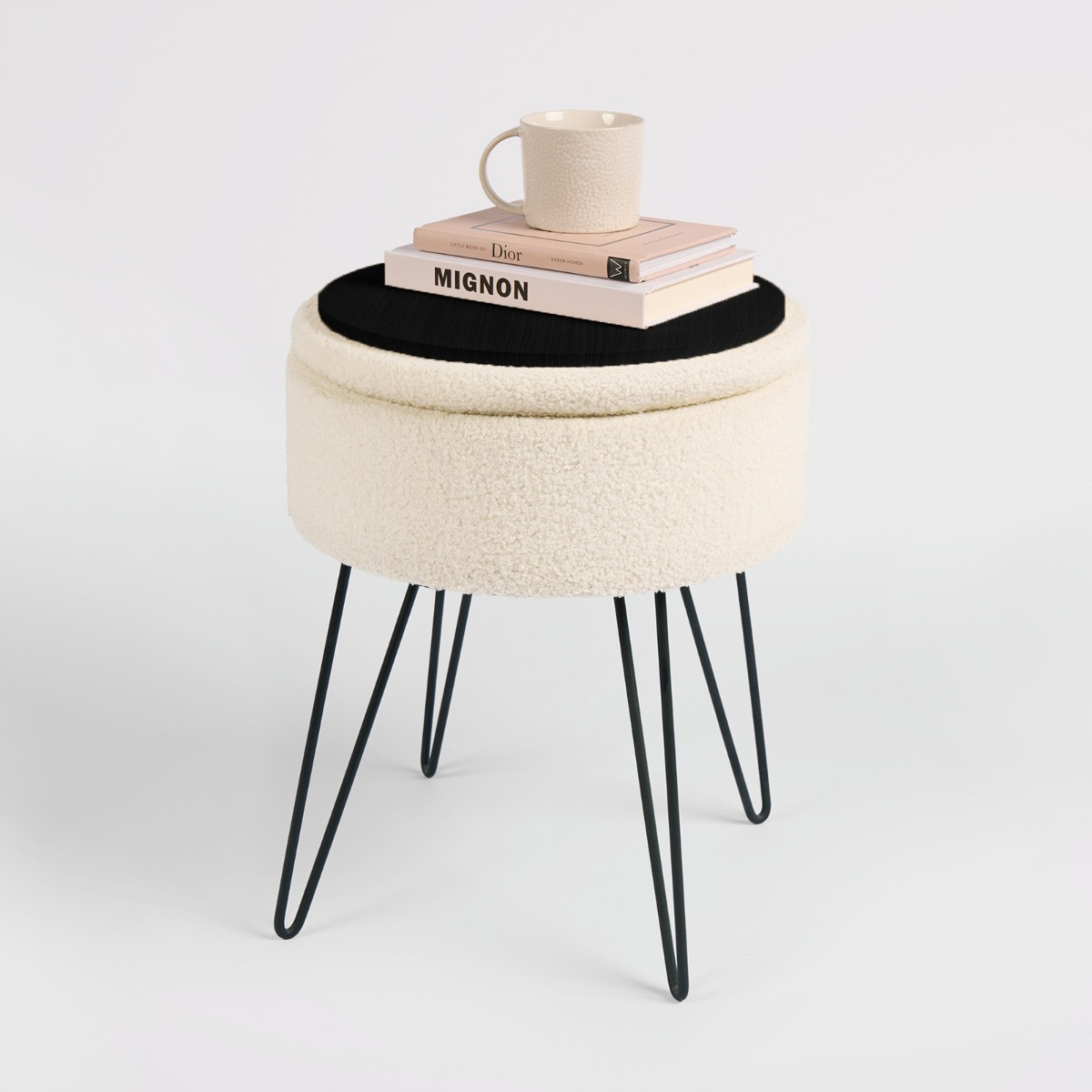 OHS Bouclé Storage Hairpin Stool - Cream>
