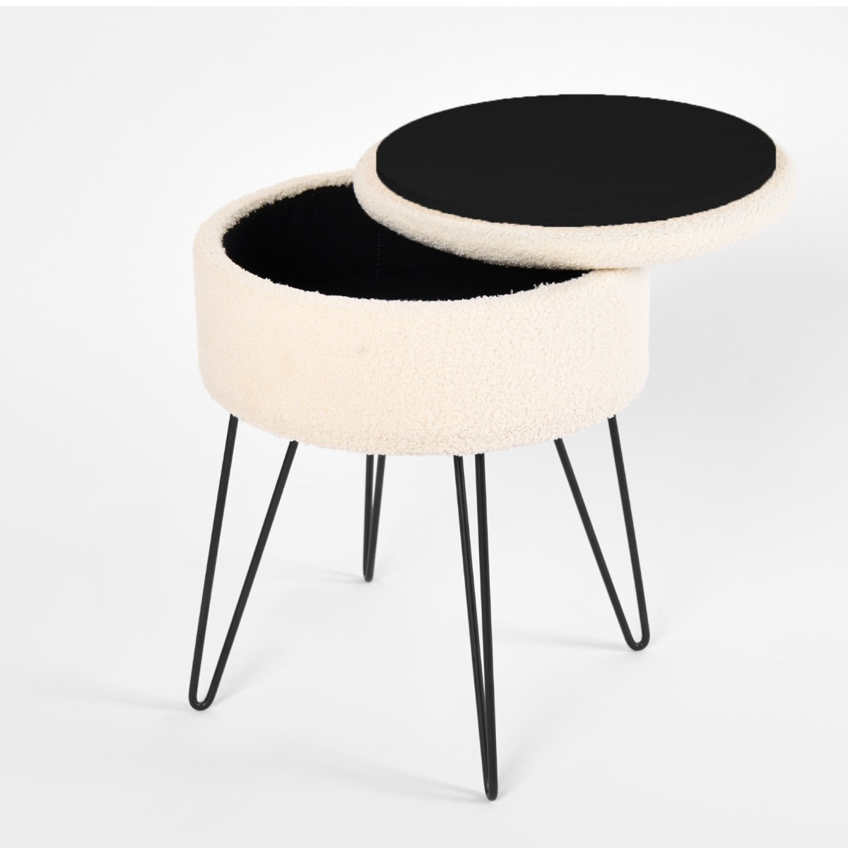 OHS Bouclé Storage Hairpin Stool - Cream>