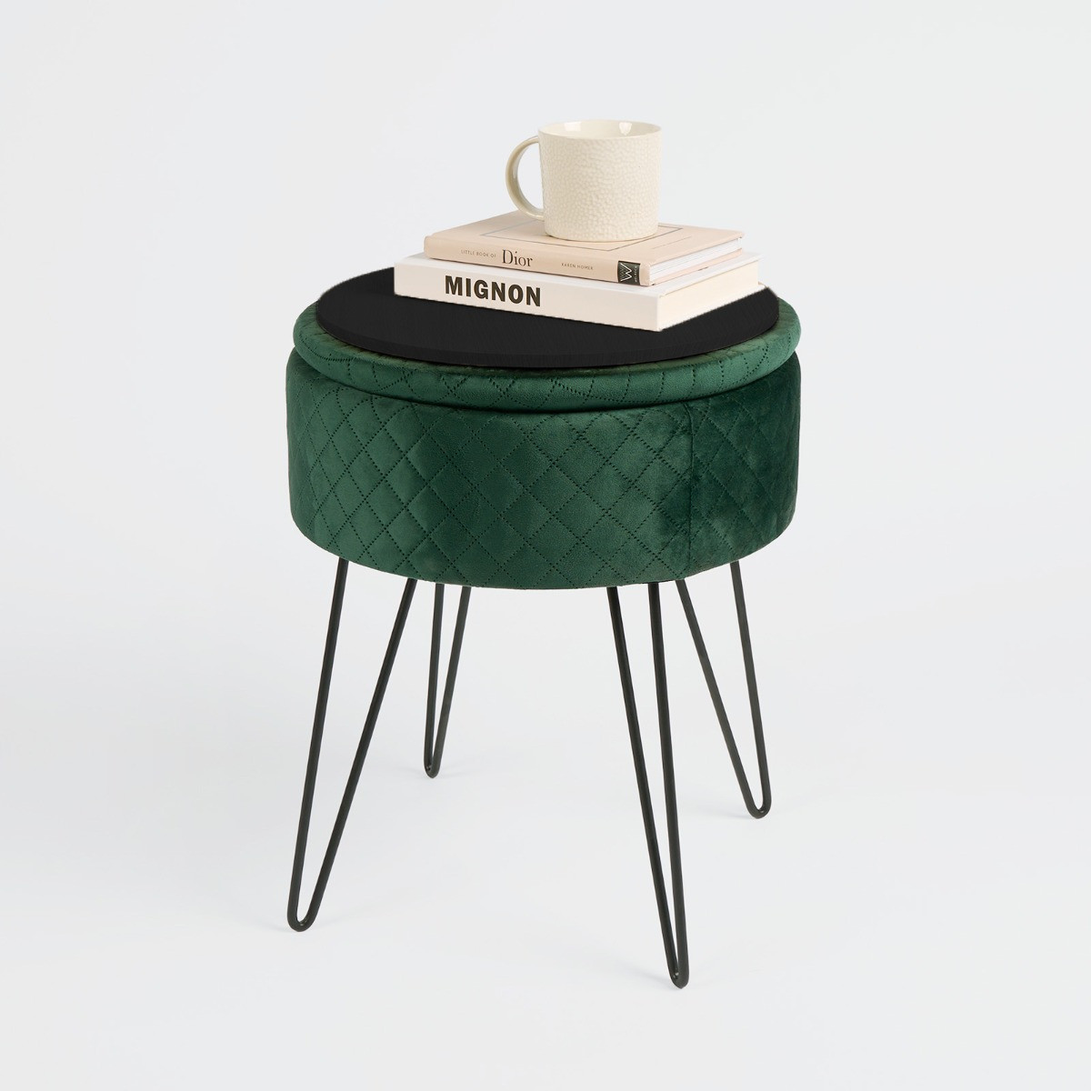 OHS Quilted Velvet Storage Hairpin Stool - Forest Green>