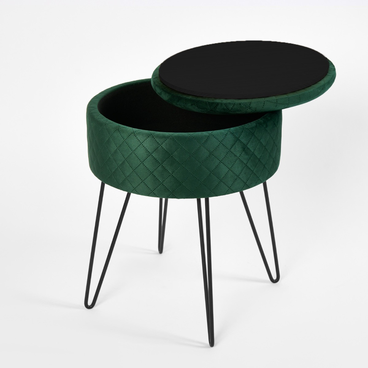 OHS Quilted Velvet Storage Hairpin Stool - Forest Green>