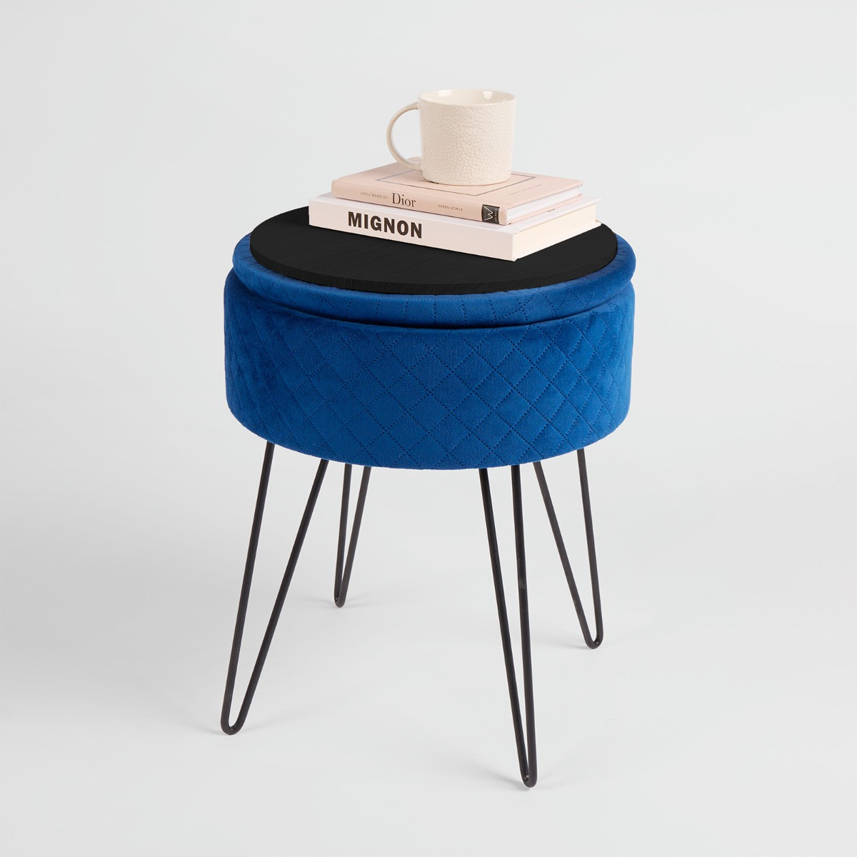 OHS Quilted Velvet Storage Hairpin Stool - Navy Blue>
