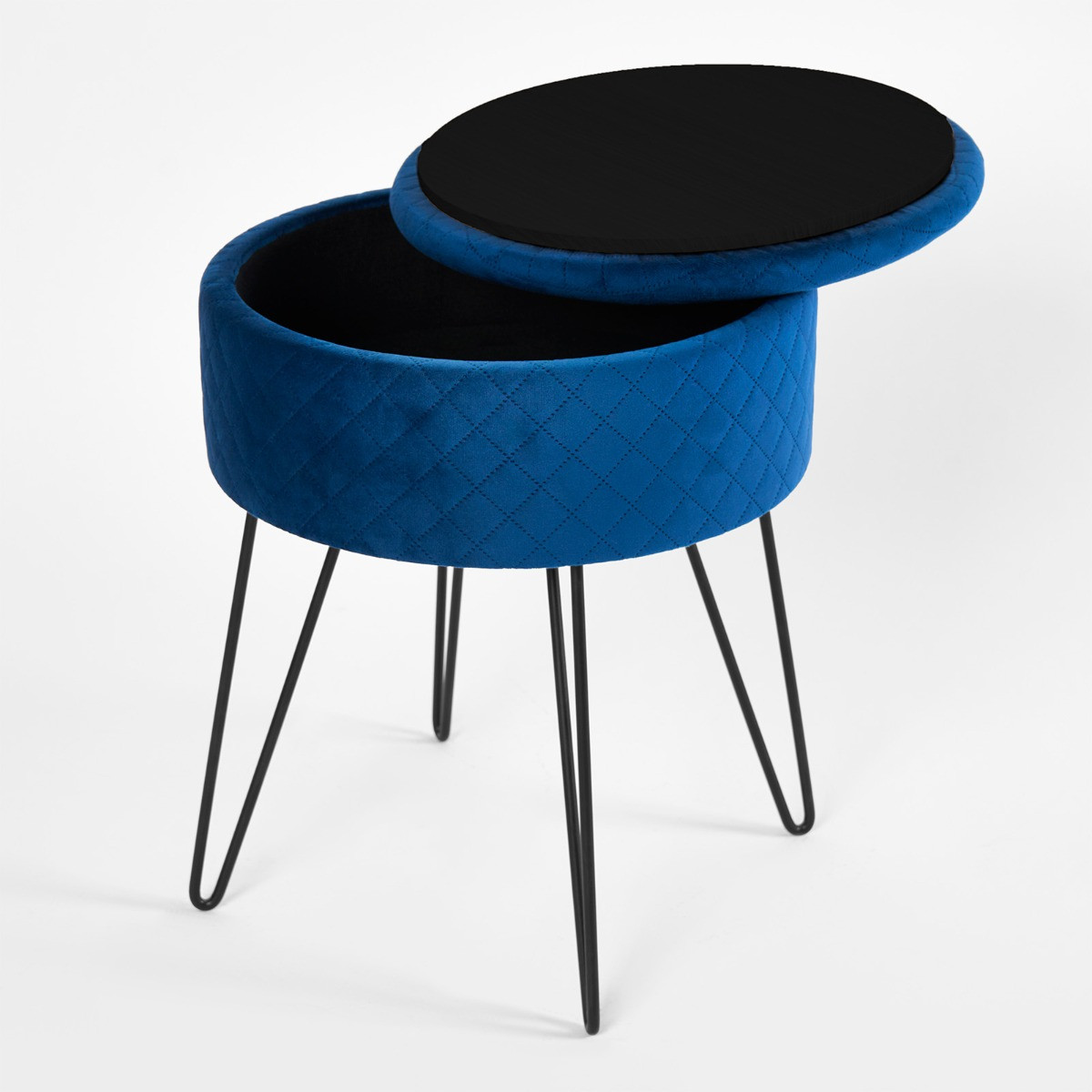 OHS Quilted Velvet Storage Hairpin Stool - Navy Blue>