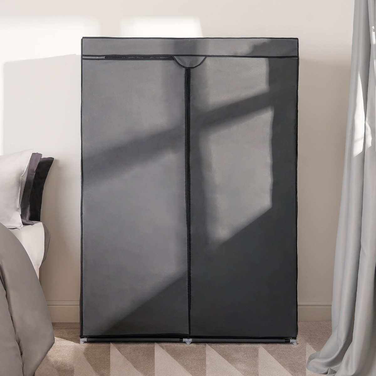 OHS Zip Closure Fabric Double Wardrobe - Charcoal>