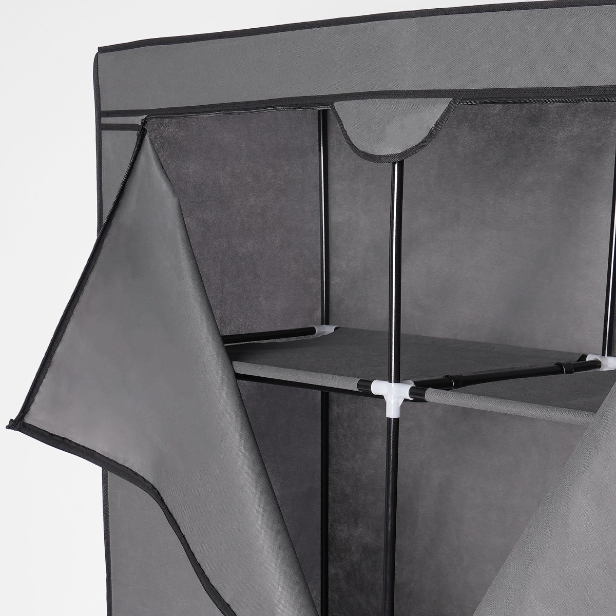 OHS Zip Closure Fabric Double Wardrobe - Charcoal>