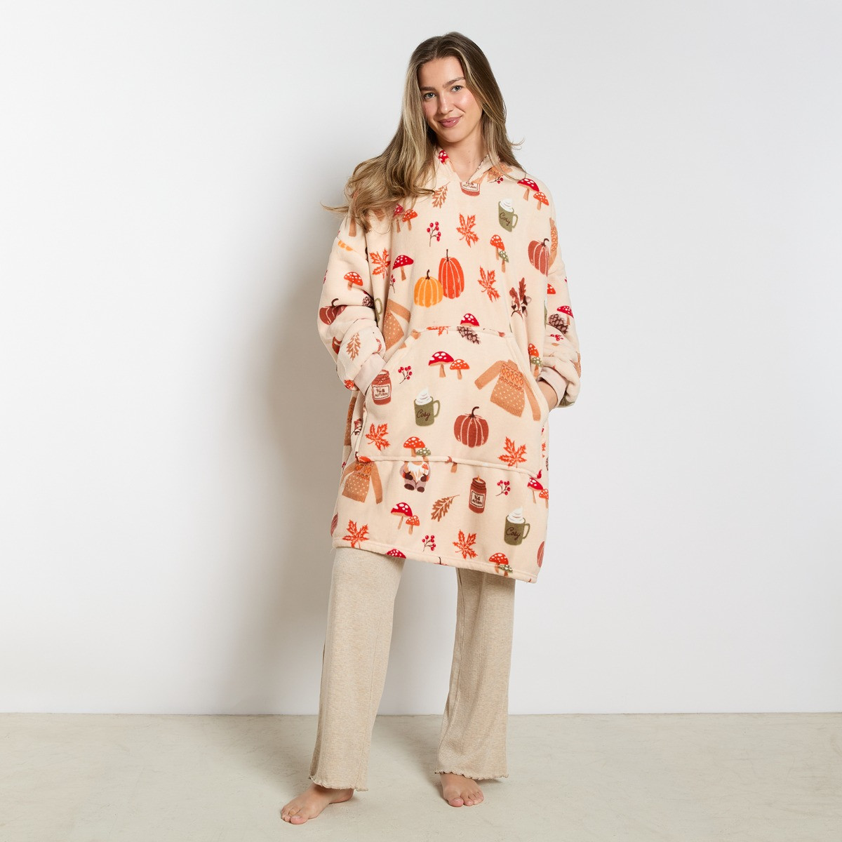 OHS Autumn Print Hoodie Blanket, Adults - Natural Beige>