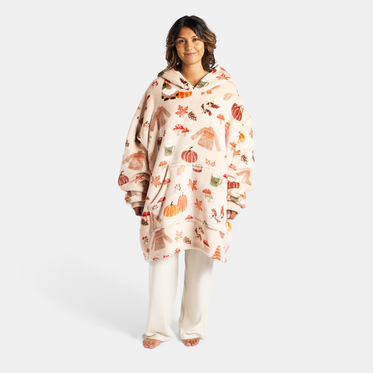 OHS Autumn Print Hoodie Blanket, Adults - Natural Beige>