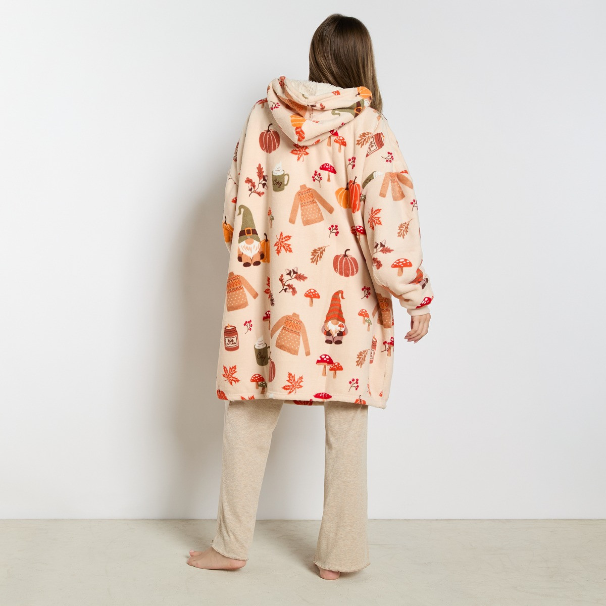 OHS Autumn Print Hoodie Blanket, Adults - Natural Beige>
