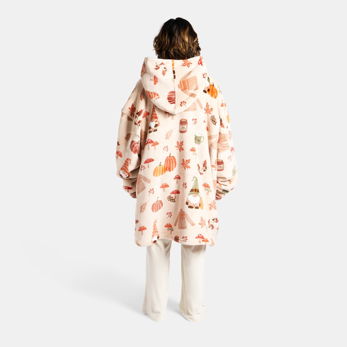 OHS Autumn Print Hoodie Blanket, Adults - Natural Beige>