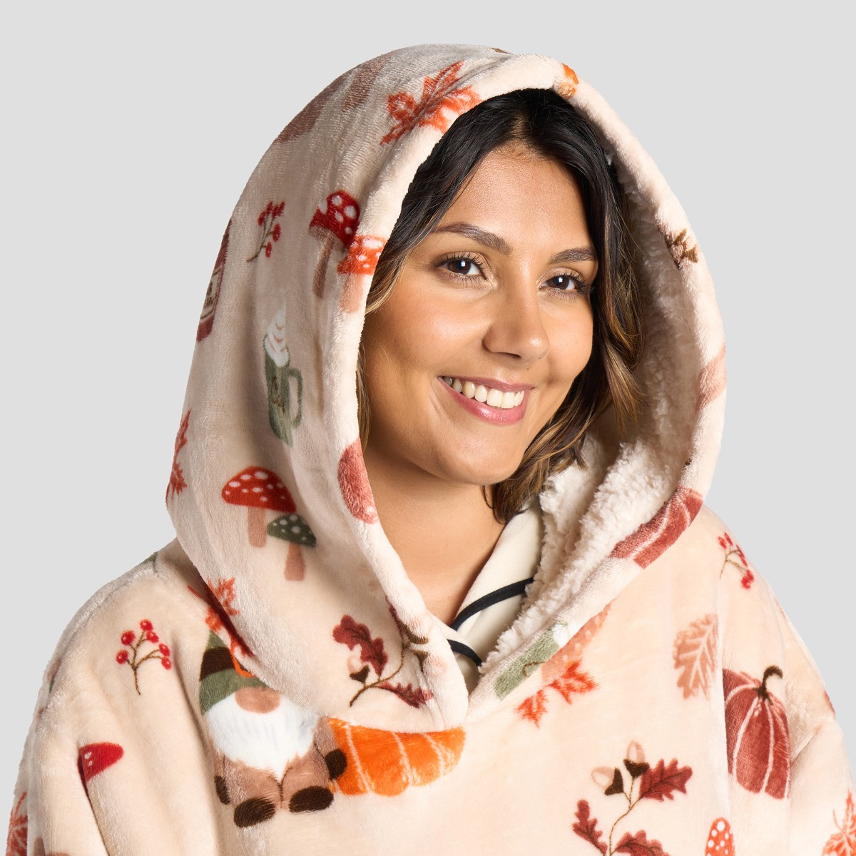 OHS Autumn Print Hoodie Blanket, Adults - Natural Beige>