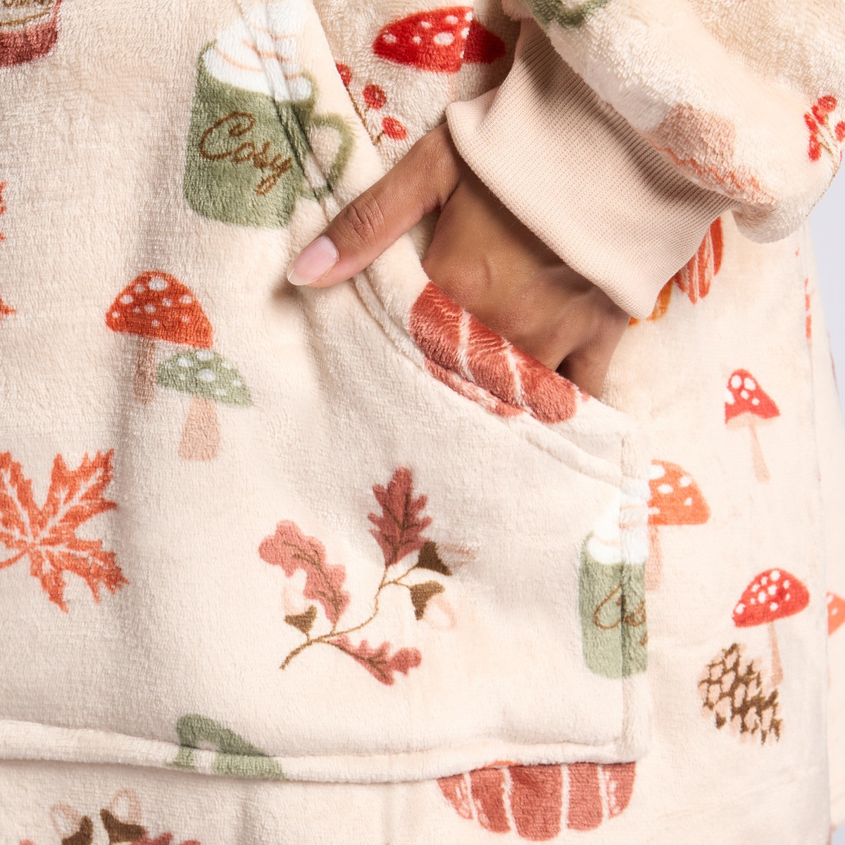 OHS Autumn Print Hoodie Blanket, Adults - Natural Beige>