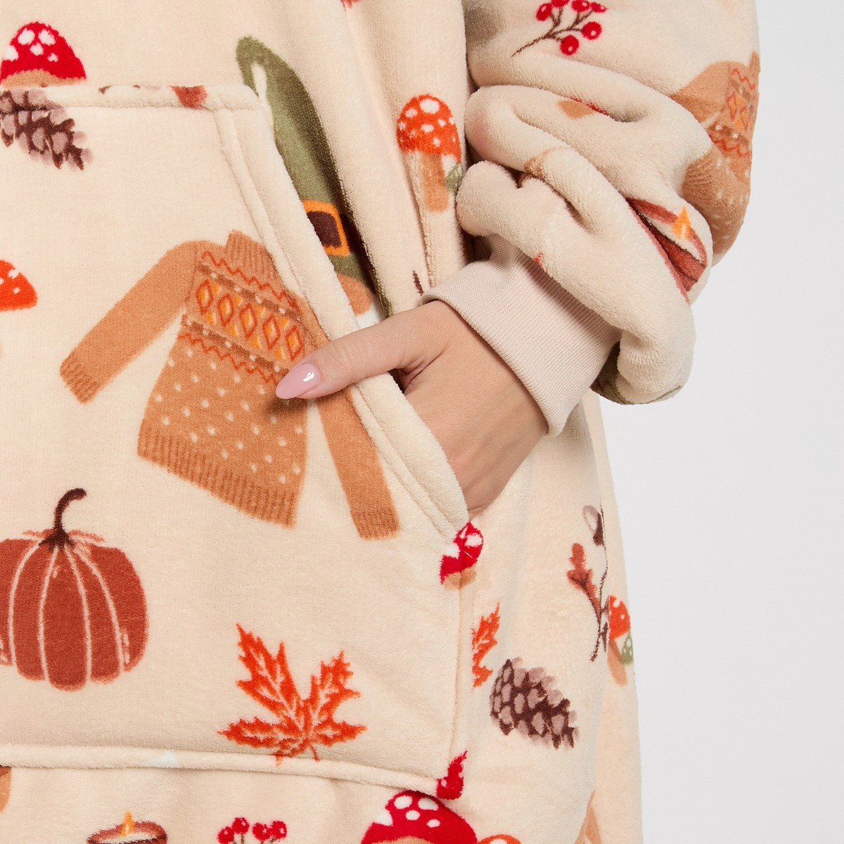 OHS Autumn Print Hoodie Blanket, Adults - Natural Beige>