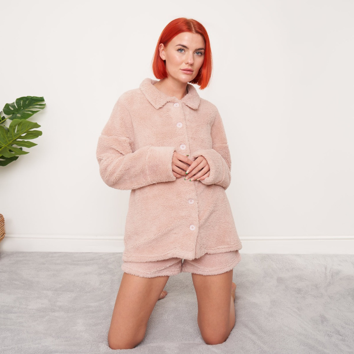 OHS Teddy Button Up Over Shirt - Blush>