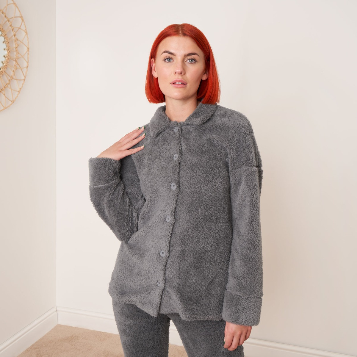 OHS Teddy Button Up Over Shirt - Grey>