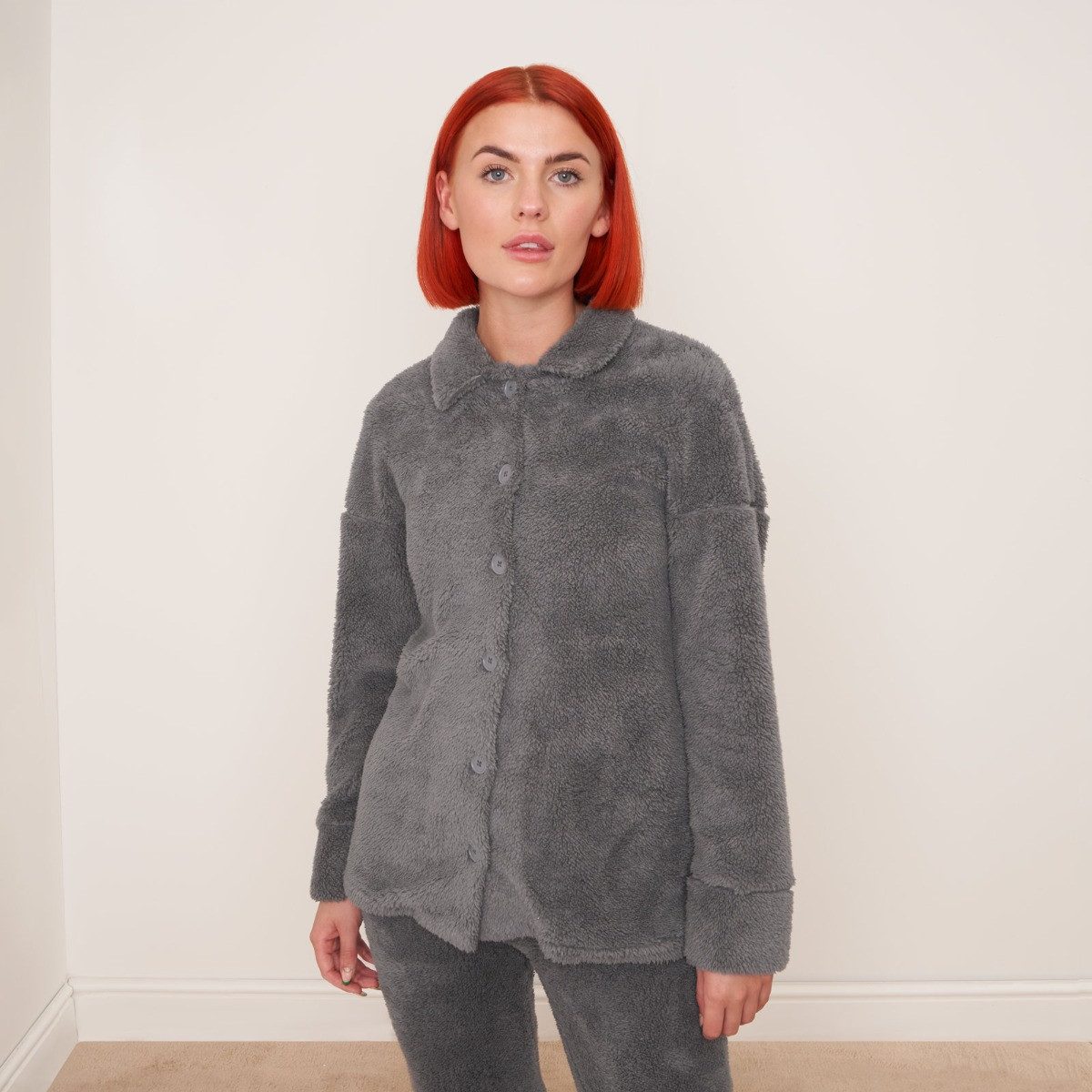 OHS Teddy Button Up Over Shirt - Grey>