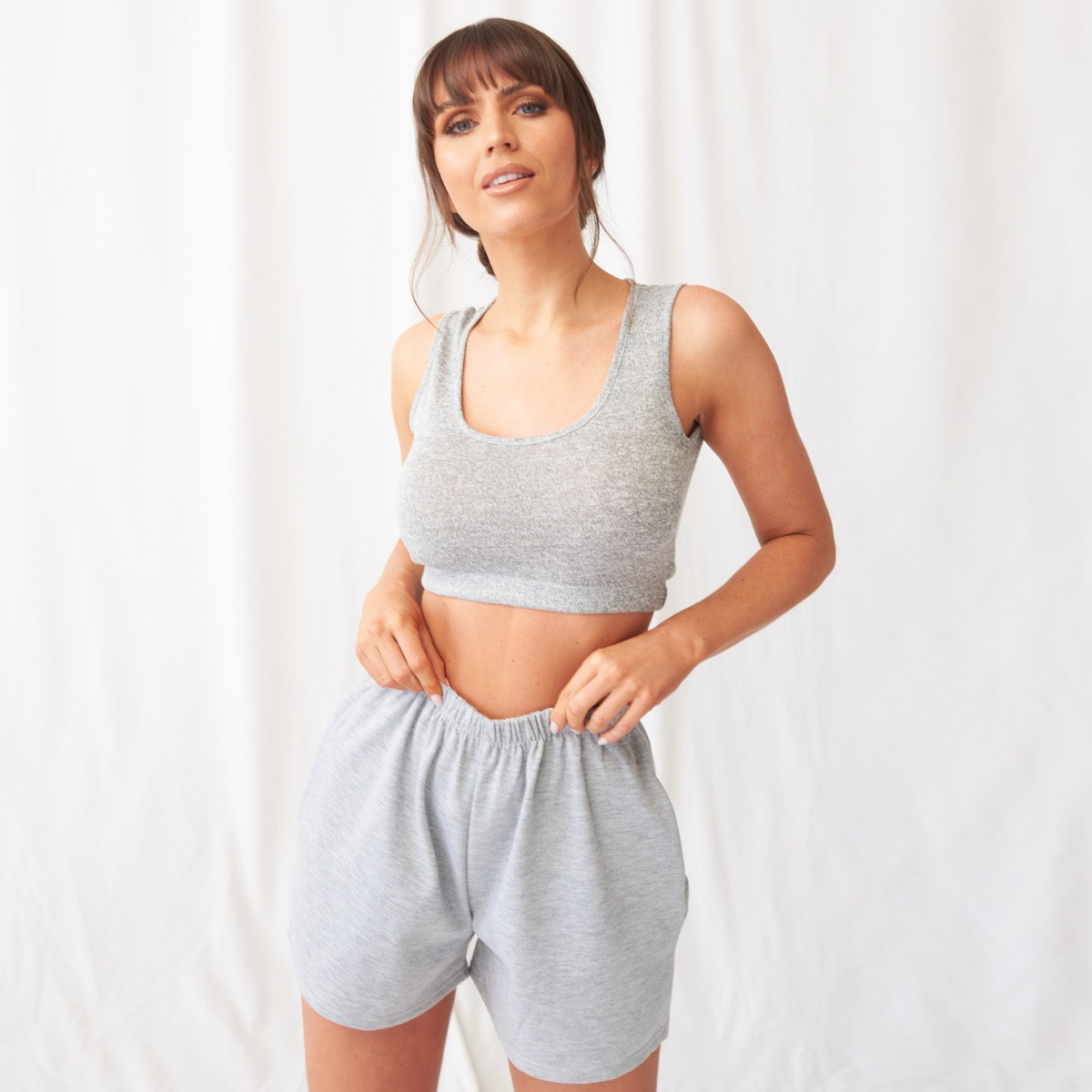 OHS Basic Scoop Neck Jersey Crop Top - Grey>