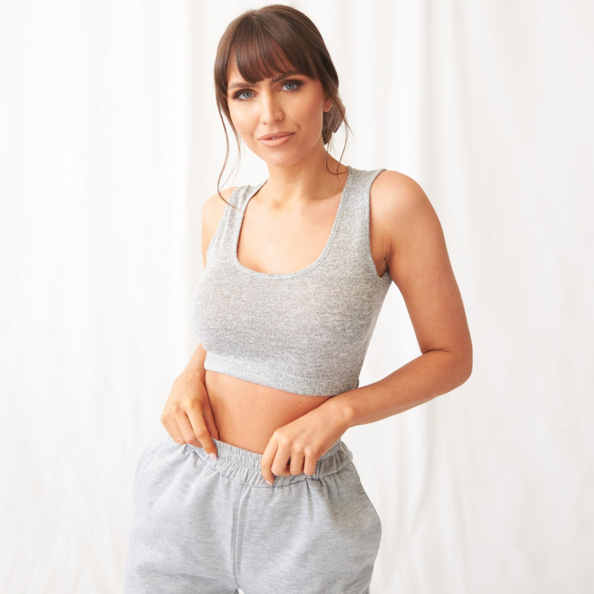 OHS Basic Scoop Neck Jersey Crop Top - Grey>