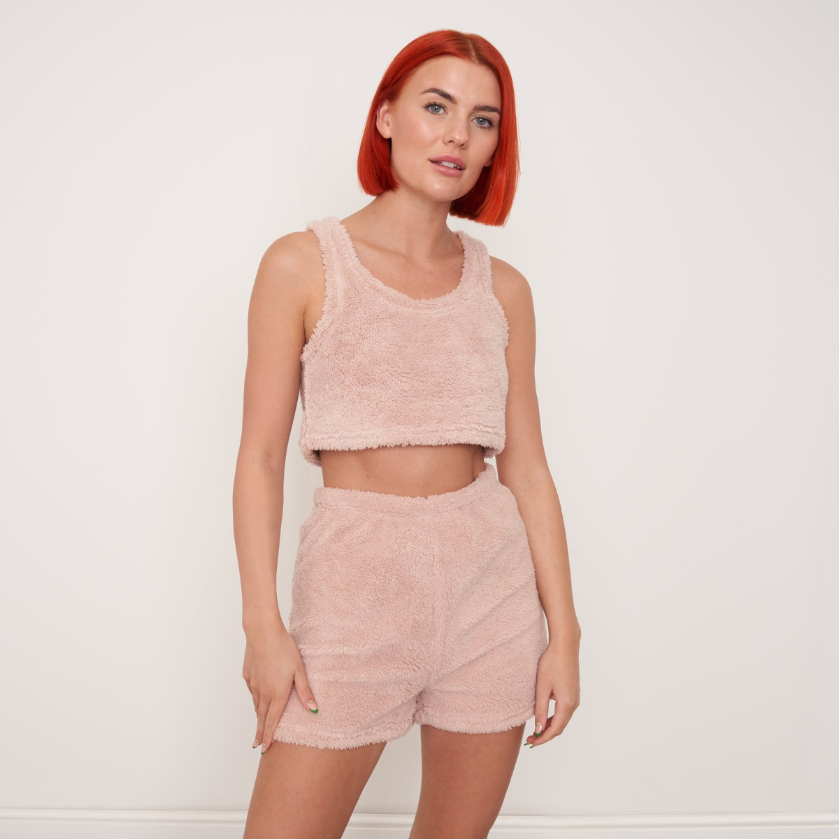 OHS Teddy Scoop Neck Crop Top - Blush>