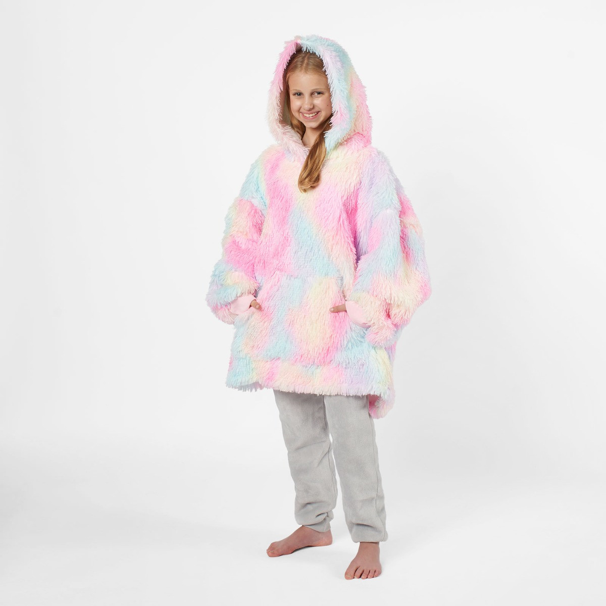 OHS Kids Fluffy Tie Dye Hoodie Blanket - Multi>
