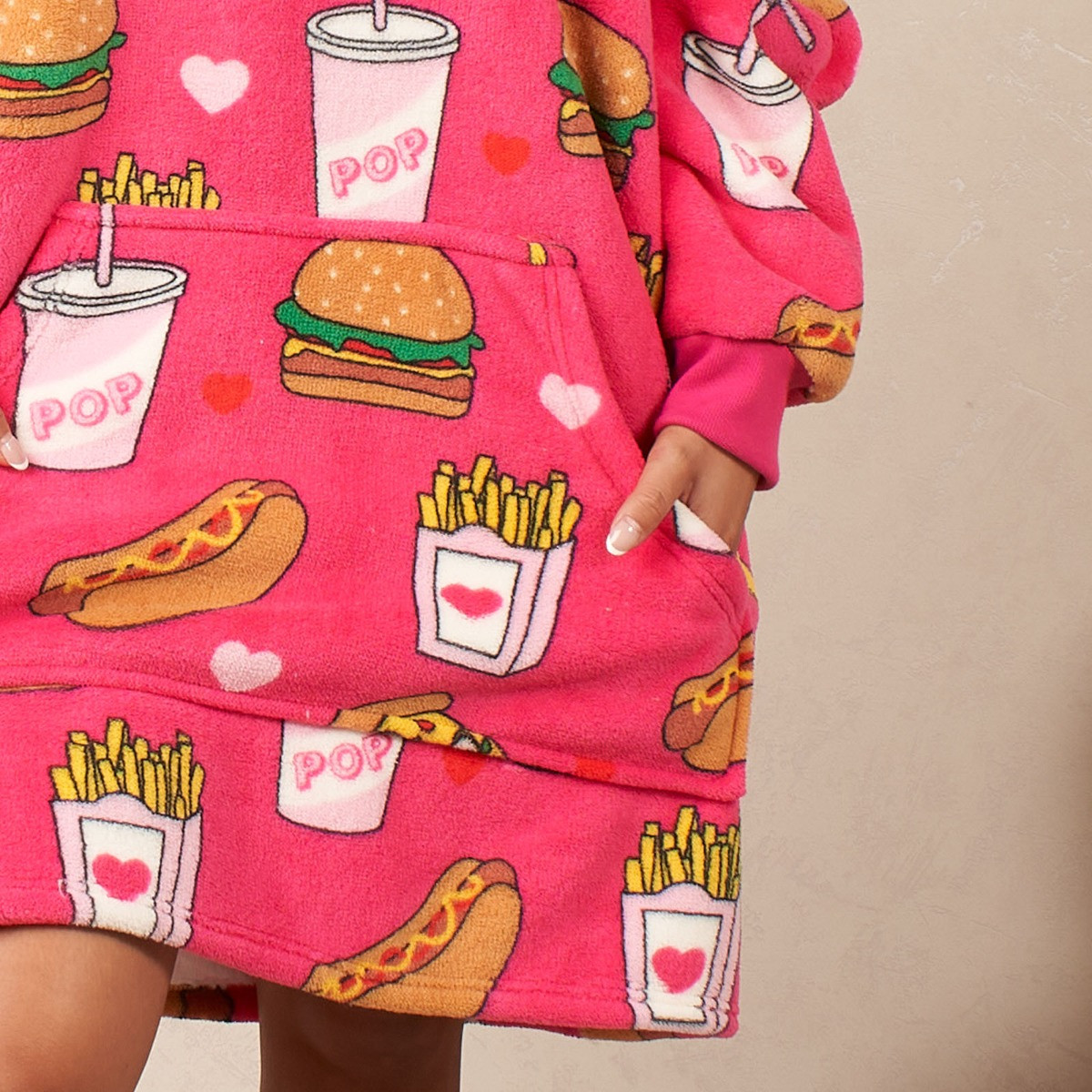OHS Fast Food Print Hoodie Blanket, Adults - Pink>