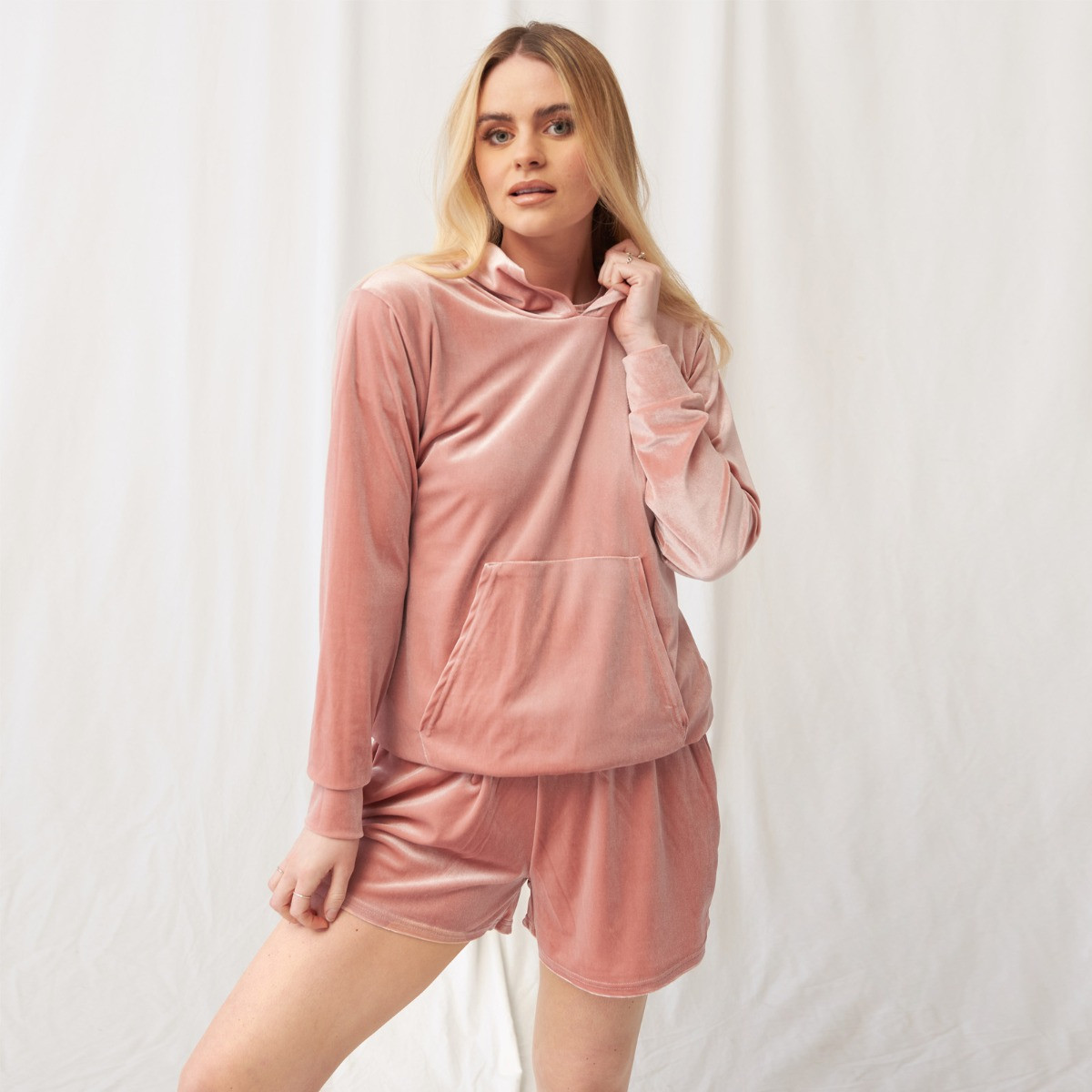 OHS Velour Casual Hoodie - Blush>