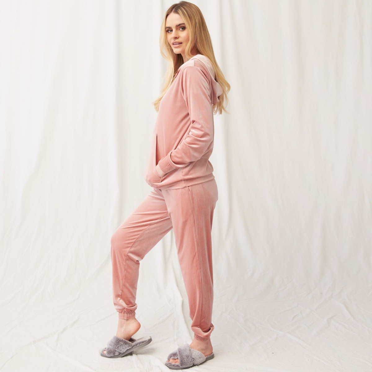 OHS Velour Casual Hoodie - Blush>