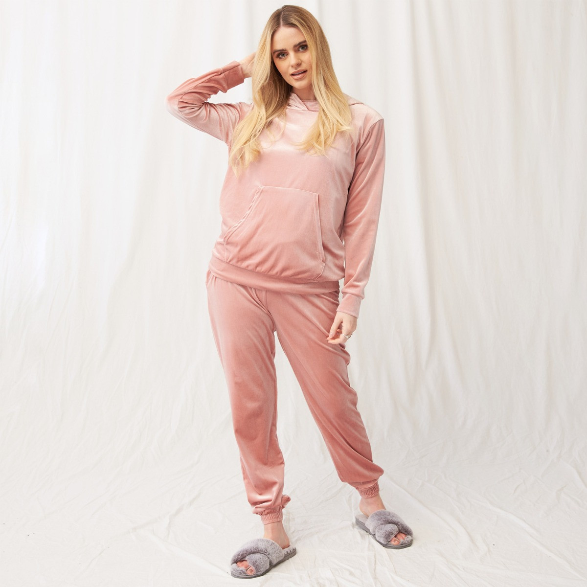 OHS Velour Casual Hoodie - Blush>