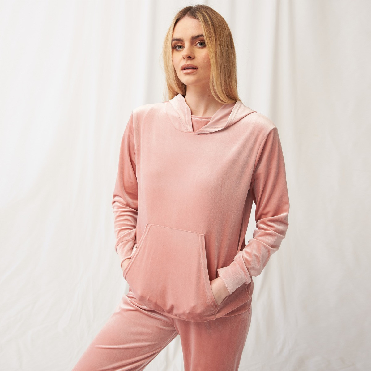 OHS Velour Casual Hoodie - Blush>