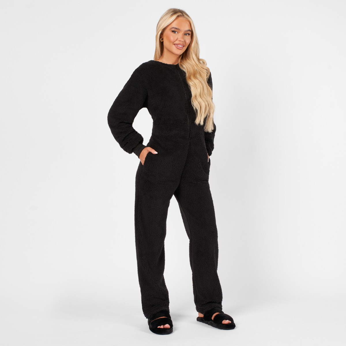 OHS Teddy Round Neck Jumpsuit, Black - Small >