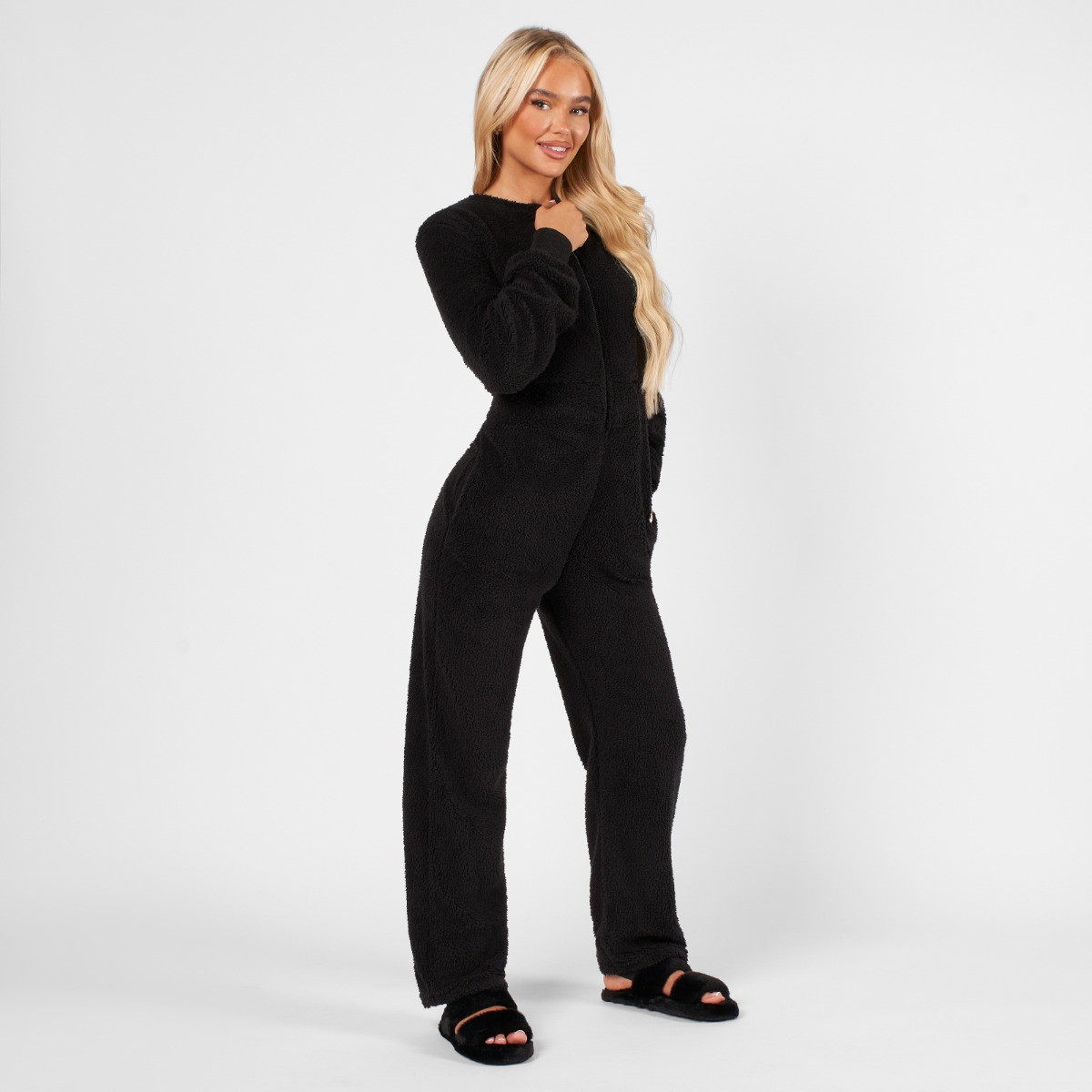 OHS Teddy Round Neck Jumpsuit, Black - Small >