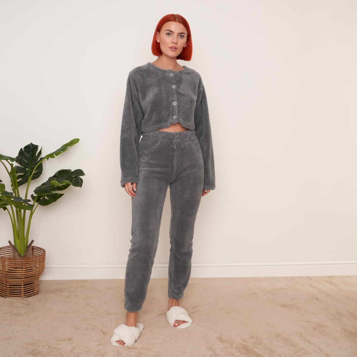 OHS Teddy Fleece Leggings, Grey - Small>